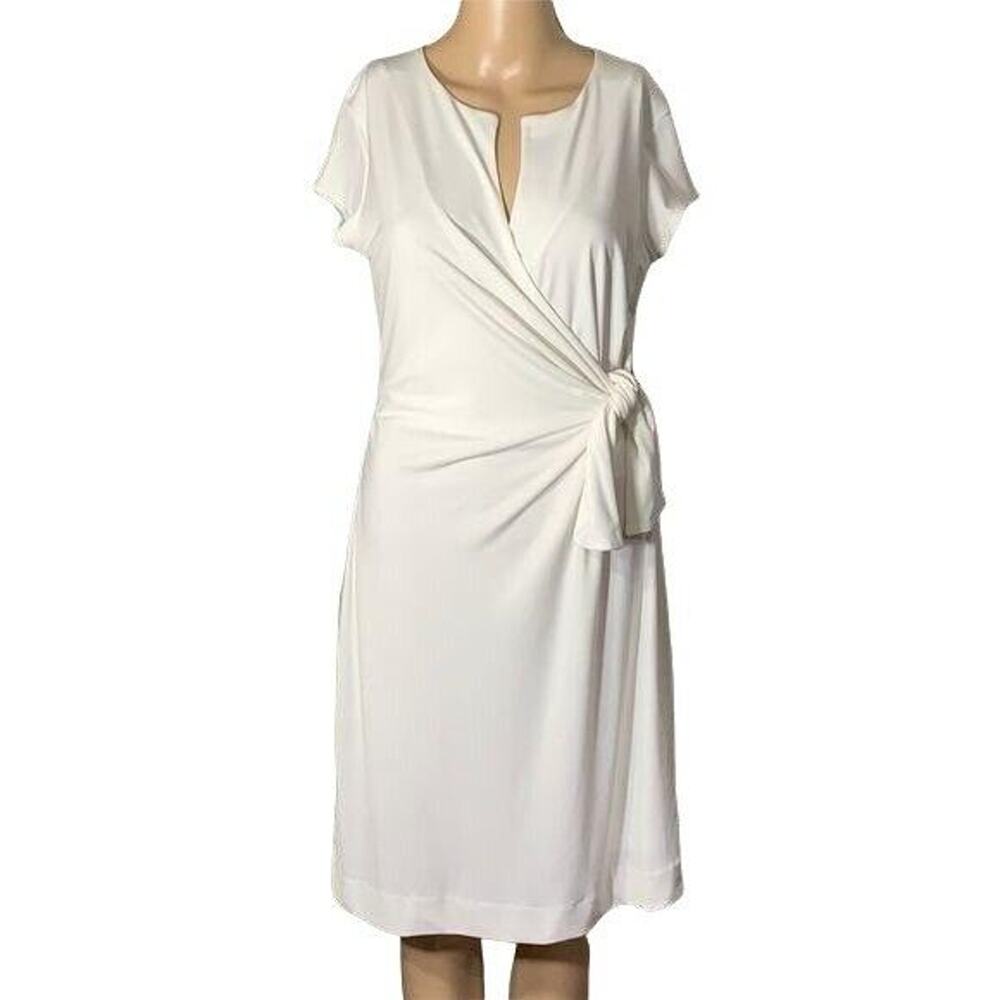 New York and Company Womens Sheath Dress Faux Wrap Stretch White Medium
